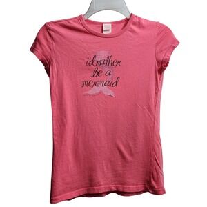 Duck Co Youth L Pink I'd Rather Be A Mermaid Graphic T Shirt Cotton